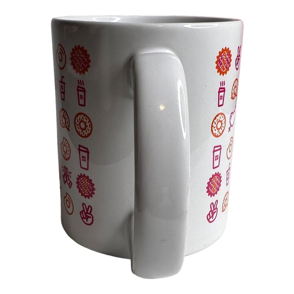 Dunkin Donuts Coffee Mug Cup Peace Love High Five emoji 2018‎ holiday white pink - Picture 5 of 7